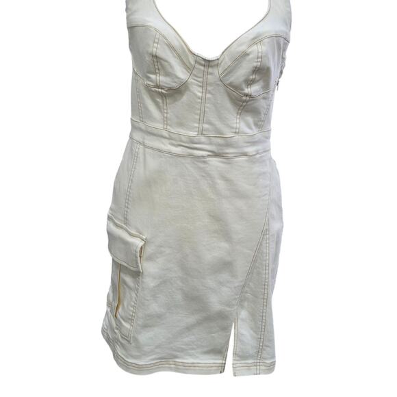 Urban Outfitters Jenny Halter Mini Dress Medium Denim Bustier‎ Cargo Utility Y2K - Picture 4 of 13